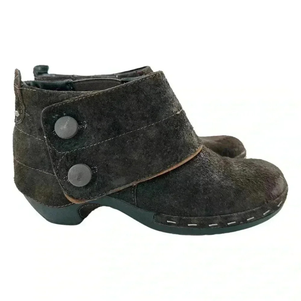 Merrell Luxe button ankle bootie 10 41 espresso brown suede stapled clog boot - Picture 1 of 13